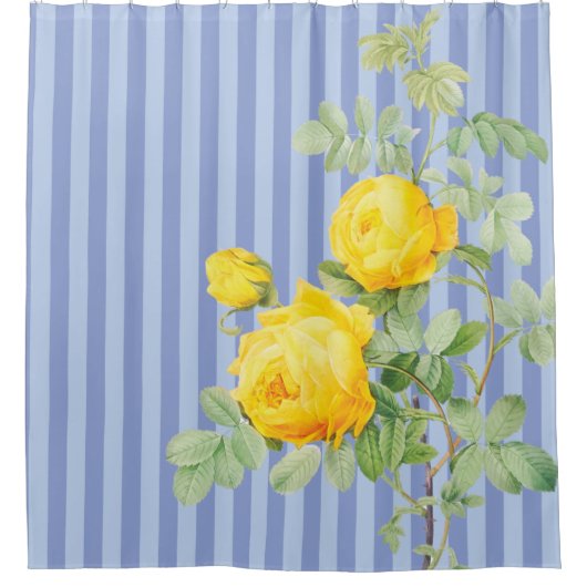 Gele rode rozen van Frankrijk op blauwe strepen Douchegordijn (Voorkant)