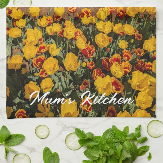 Gele Rode Tulpen Mom's Kitchen Tea Towel Theedoek (Gevouwen)