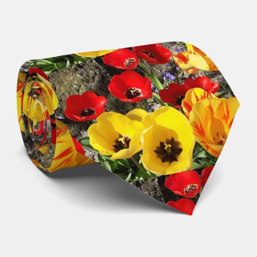 Gele & Rode Tulpen Strik Stropdas (Opgerold)