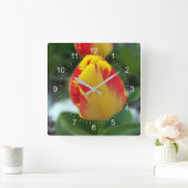 gele rode tulpen vierkante klok (Huis)