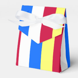 Gele, rode, witte en blauwe strepen bedankdoosjes