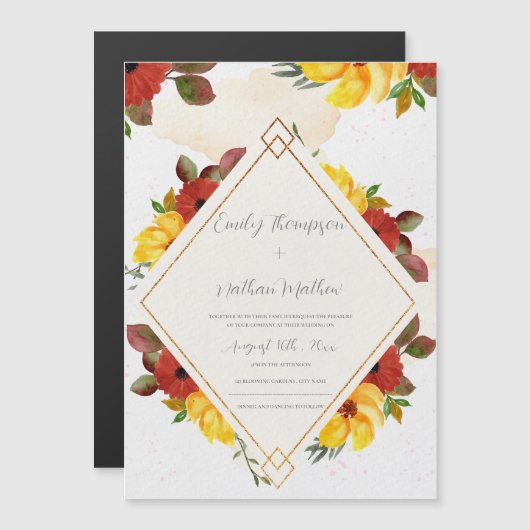 -gele roodroestelijke Waterverf Floral Wedding (Voorkant / Achterkant)