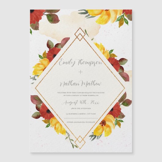 -gele roodroestelijke Waterverf Floral Wedding (Voorkant)