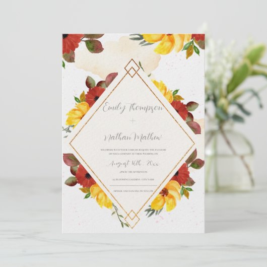 -gele roodroestelijke Waterverf Floral Wedding (Staand voorkant)