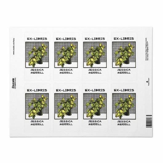 Gele roodroodaken Ex-libris Etiket (Full Sheet)