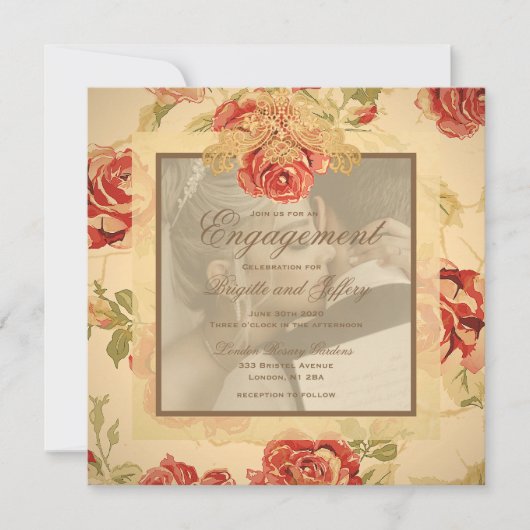  gele roodroodbruine bruidfoto kaart (Voorkant)