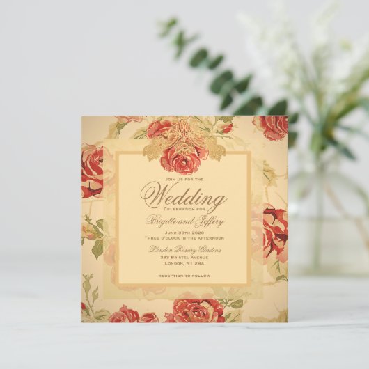  gele roodroos aangepast huwelijk kaart (Staand voorkant)