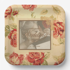 gele roodroos aangepast huwelijksfoto papieren bordje