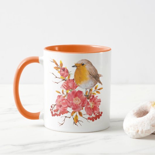 Gele roodrover en rode papaver mok (Met donut)
