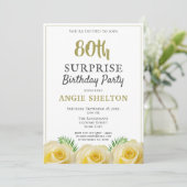 Gele Roos 80ste Verjaardagsfeest Surprise Party Kaart (Staand voorkant)