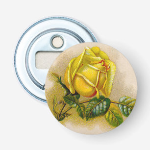 Gele Roos Antieke Vintage Print Fijne Kunst Button Flesopener