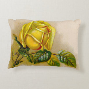 Gele Roos Antieke Vintage Print Fijne Kunst Decoratief Kussen