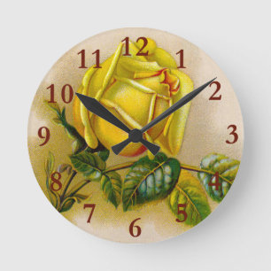 Gele Roos Antieke Vintage Print Fijne Kunst Ronde Klok