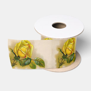 Gele Roos Antieke Vintage Print Fijne Kunst Satijnen Lint
