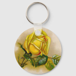 Gele Roos Antieke Vintage Print Fijne Kunst Sleutelhanger