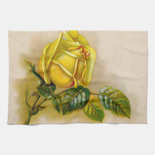Gele Roos Antieke Vintage Print Fijne Kunst Theedoek