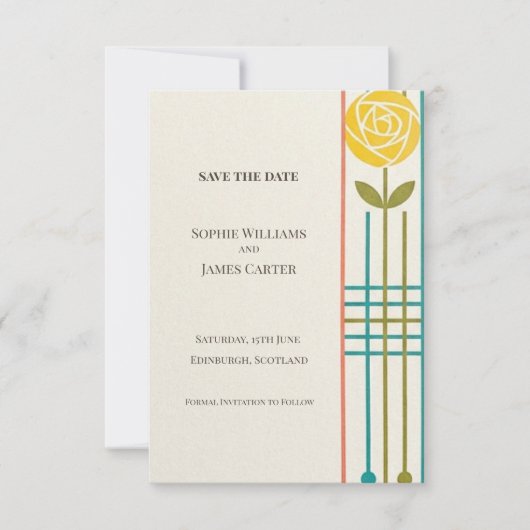 Gele Roos Art Deco Bewaar De Datum Save The Date (Voorkant)