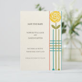 Gele Roos Art Deco Bewaar De Datum Save The Date (Staand voorkant)