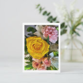 Gele roos bericht feestdagenkaart (Staand voorkant)