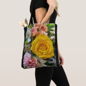 Gele roos bericht tote bag (Dichtbij)