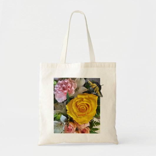 Gele roos bericht tote bag (Voorkant)