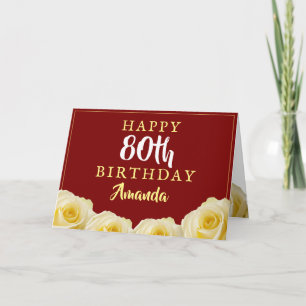 Gele Roos Bloem Bloemachtige 80ste Verjaardag Kaart