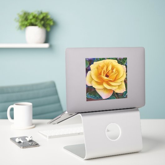 Gele Roos Bloem Bloemstuk Kunst Grote Sticker (Laptop op bureau)