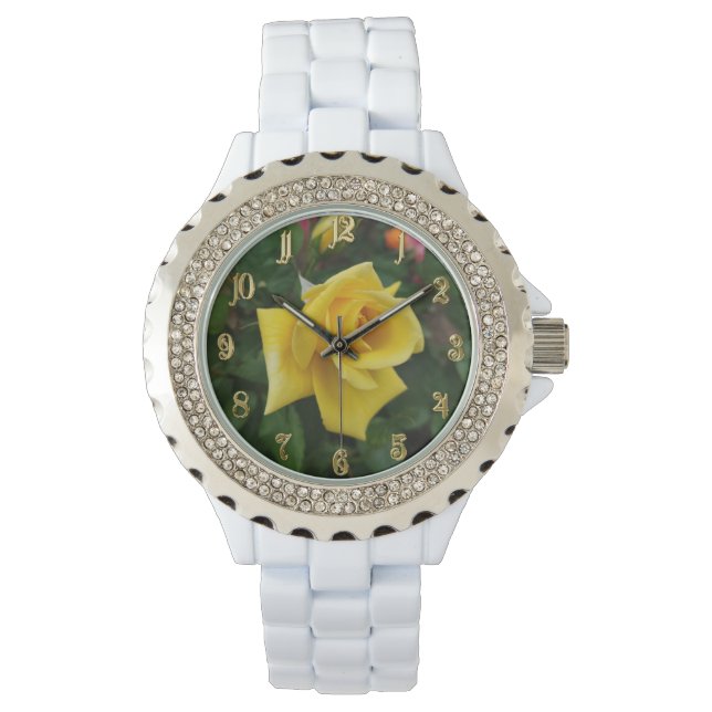 Gele roos bloem horloge (Voorkant)