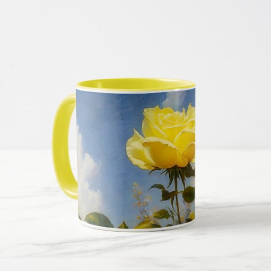 Gele roos bloem natuur kunst mok beker (Voorkant links)