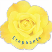 Gele roos bloemen blauwe naam tekst sjabloon Cute Sticker (Voorkant)