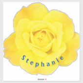 Gele roos bloemen Blauwe naam tekst sjabloon Schat Sticker (Vel)