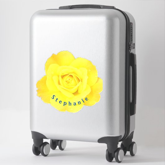Gele roos bloemen Blauwe naam tekst sjabloon Schat Sticker (Koffer)