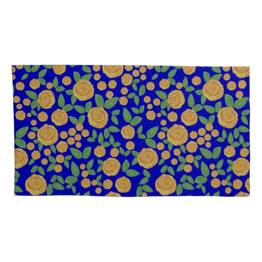 Gele roos bloemen op blauw kussensloop (Achterkant-Rechts)