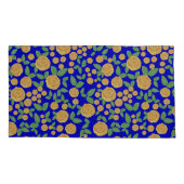 Gele roos bloemen op blauw kussensloop (Achterkant-Links)