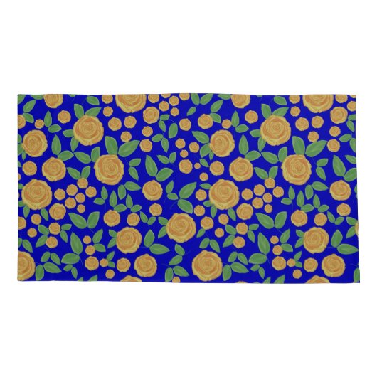 Gele roos bloemen op blauw kussensloop (Achterkant-Links)