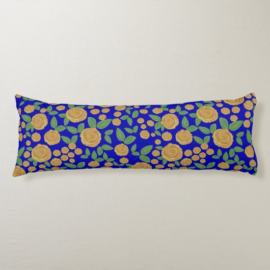 Gele roos bloemen op blauw lichaamskussen (Voorkant)