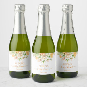 Gele Roos Bloemige Groene Meisje Baby Shower Mini Sparkling Wijnetiket