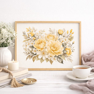 Gele Roos Bloemschikking Cottage Boerderij Huisdec Poster