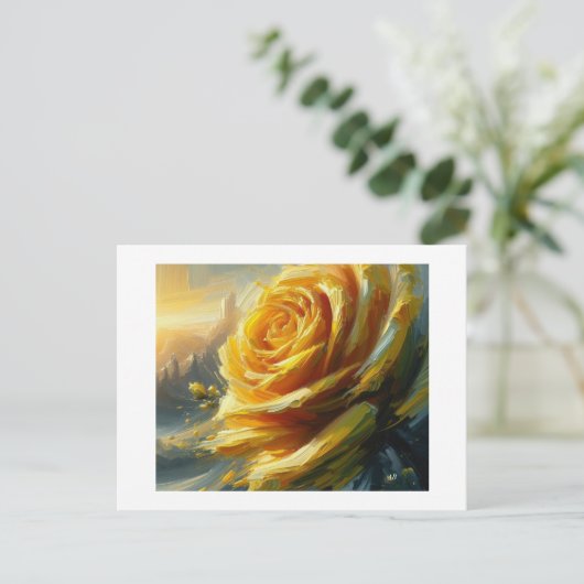 Gele roos, briefkaart (Staand voorkant)