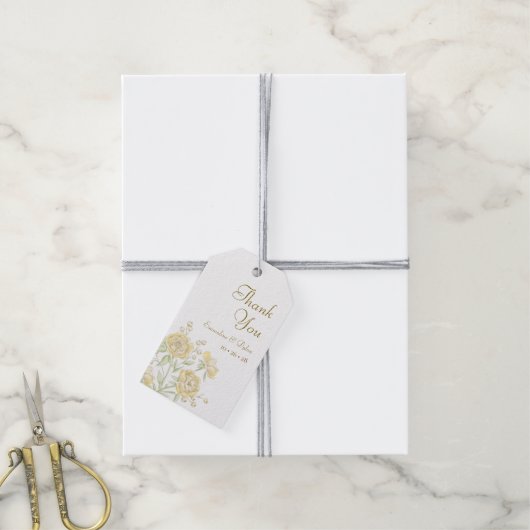 Gele Roos Bruiloft Cadeaulabel (Met Touw)