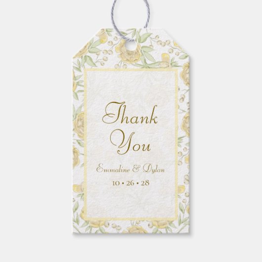 Gele Roos Bruiloft Cadeaulabel (Voorkant)