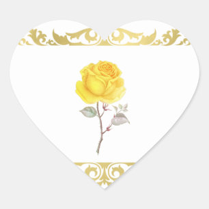Gele Roos & Elegante Gouden Verjaardagsfeest Favor Hart Sticker