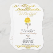 Gele Roos & Elegante Gouden Verjaardagsfeestje Kaart (Voorkant / Achterkant)
