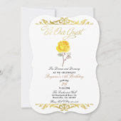 Gele Roos & Elegante Gouden Verjaardagsfeestje Kaart (Voorkant)