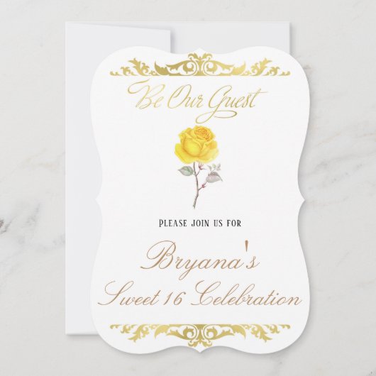 Gele Roos & Elegante Gouden Verjaardagsfeestje Kaart (Achterkant)