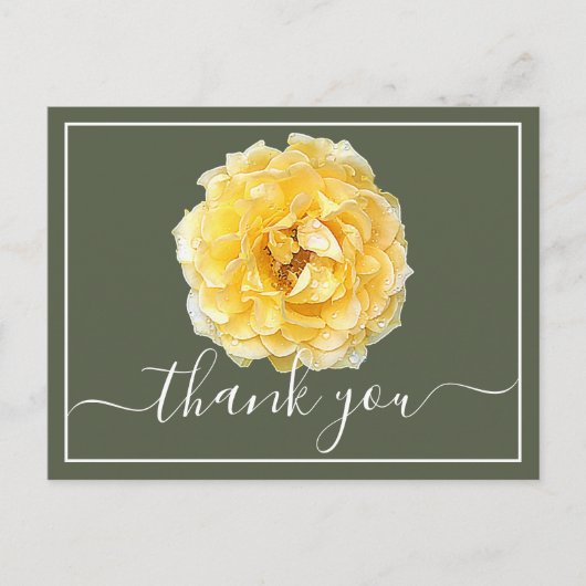 Gele Roos En Dauwdruppels Groen Achtergrond Bedank Briefkaart (Voorkant)