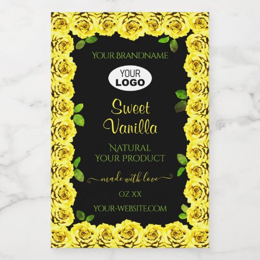 Gele Roos Frame op Zwarte Productlabel met Logo Voedselcontainer Etiket (Enkel label)