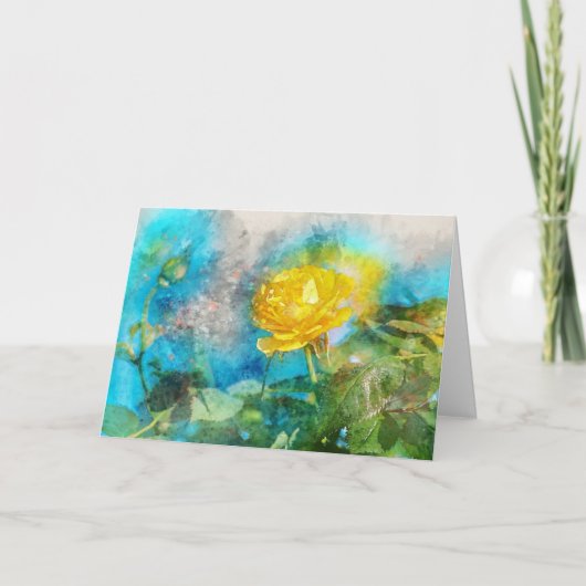 Gele roos, groene bladeren, beste wensen Kaart (Voorkant)