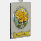 Gele Roos Herdenking Verzilverd Banner Ornament (Rechts)