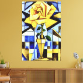 Gele roos in gele vaas geometrische stilleven canvas afdruk (Insitu (Woonkamer))